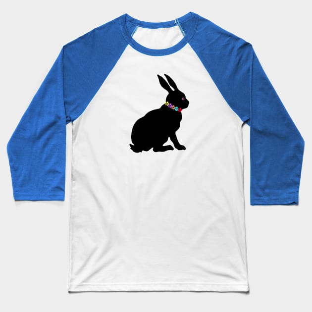 Sitting Rabbit Black Silhouette Flowers Baseball T-Shirt by DeerSpiritStudio